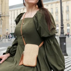 LOVIES sac pochette telephone en cuir effet paille