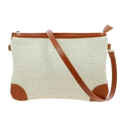Pochette a bandouliere en cuir effet paille ASTRA