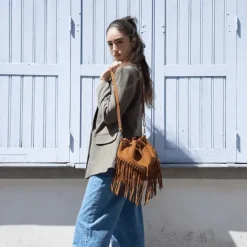 Sac seau a franges en cuir daim ORION