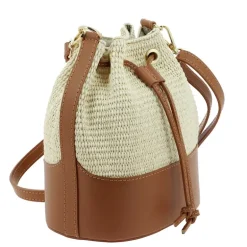 Sac seau en cuir effet paille AURORA