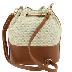 Sac seau en cuir effet paille AURORA