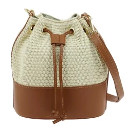 Sac seau en cuir effet paille AURORA