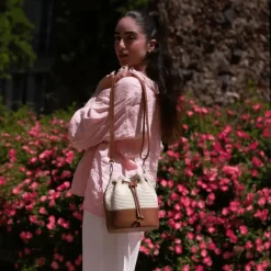 Sac seau en cuir effet paille AURORA